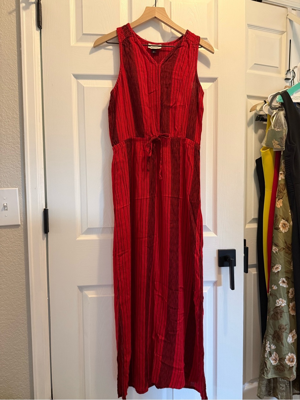 Universal Thread Red Sleeveless Maxi Dress with Waist Tie